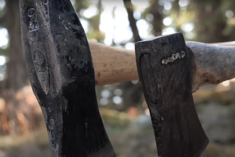 Splitting Wood With Axe