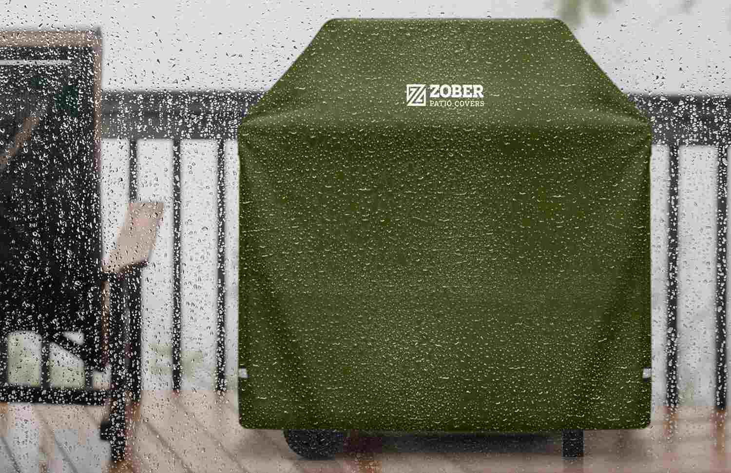 The Zober BBQ Grill Cover protecting a grill out in the rain.